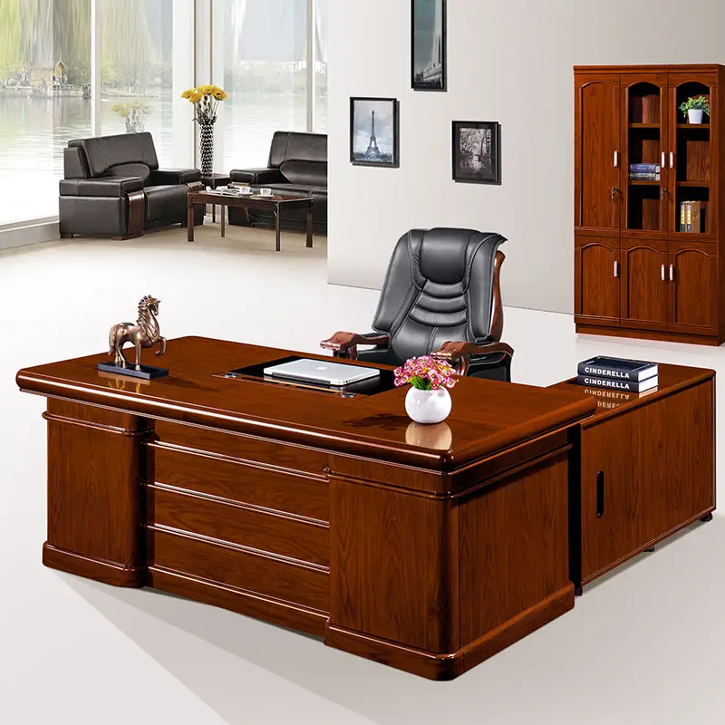 Einfache klassische Luxus-Schreibtisch möbel mit beweglichem Lagers chrank Office Executive Table Pictures