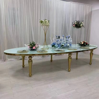 Table de mariage ronde de luxe en acier inoxydable élégante vintage moderne verre serpentine décorations de banquet et d'événements de fête