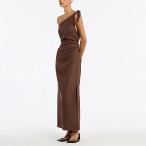 <span class=keywords><strong>Tessuto</strong></span> estivo di alta qualità in lino 100% <span class=keywords><strong>per</strong></span> abbigliamento da donna monospalla Casual Maxi abito lungo Modulare alta da donna - Product Image 4