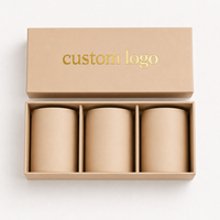 Boîte cadeau rigide écologique recyclable beige de luxe avec logo personnalisé, 3 compartiments, emballage en carton pour bougie, parfum, cosmétique