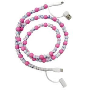 Nouveau design tendance, <span class=keywords><strong>cordon</strong></span> de données universel de type C pour téléphone et ordinateur, perles florales, rose clair, violet, chargeur - Product Image 2