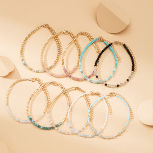 สร้อยข้อมือลูกปัดหินธรรมชาติทรงเหลี่ยมเล็กๆ สไตล์เกาหลี น่ารัก ประณีต ทำจากคริสตัลแท้ สำหรับผู้หญิง เสริมสร้างมิตรภาพ - Product Image 2