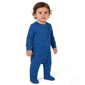 Combinaisons pour bébé fille adorables à volants, en tissu de bambou, sont des pyjamas à pieds pour nouveau-nés, vêtements de nuit en une seule pièce - Product Image 3