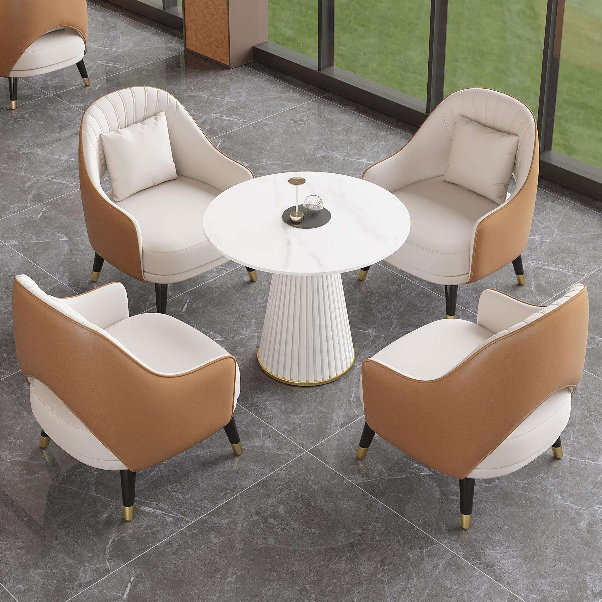Table orange et quatre chaises