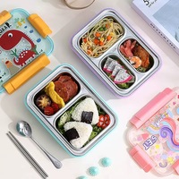 Boîte à lunch en acier inoxydable 304 de dessin animé, compartiments à grille, joint d'étanchéité individuel, boîte à lunch portable pour enfants