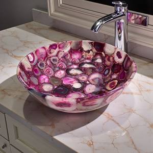 Lavabo Redondo Decorativo de Ágata Rosa para Cocina con Soporte para Grifo de un Solo Orificio para Cocina y Baño - Product Image 1