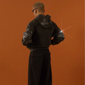 Sweat à capuche zippé pour homme en tissu French Terry de haute qualité, coton délavé, coupe ample, poids lourd 500 g/m², logo personnalisé en strass - Product Image 3