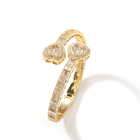 Bracelet jonc ouvert Uwin Baguette Cœur en Zircon Cubique, empilable, plaqué or 18 carats et rhodium, style Hip Hop pour femmes et hommes