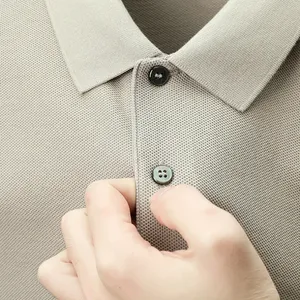 Chemise en tricot 100% coton anti-boulochage pour homme, décontractée et respirante, polos en piqué 100% coton pour homme - Product Image 3