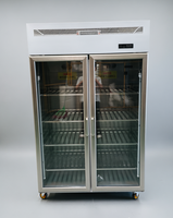 Réfrigérateur vitrine vertical à double porte en verre pour boissons, idéal pour les cafés et les magasins