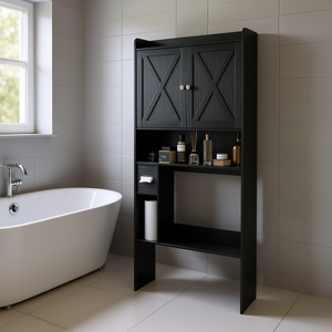 Mueble de baño de madera de 24 pulgadas de ancho, estilo rústico independiente, con estantes que ahorran espacio, espejo y almacenamiento - Product Image 2