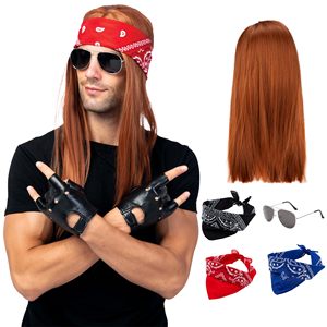 90s Rocker Costume Accessoires Ensemble Halloween Punk Perruque Heavy Metal Disco Party Hommes Rock Perruque Rockstar Performance Wear - Product Image 1