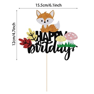 1 pièce Décoration de gâteau d'<span class=keywords><strong>anniversaire</strong></span> en papier écologique réutilisable en forme de <span class=keywords><strong>renard</strong></span> Joyeux <span class=keywords><strong>anniversaire</strong></span> pour les fêtes de bébé et les célébrations sur le thème de la jungle - Product Image 2