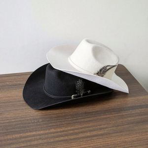 Chapeau <span class=keywords><strong>de</strong></span> cowboy vintage en feutre <span class=keywords><strong>de</strong></span> laine <span class=keywords><strong>de</strong></span> luxe personnalisé <span class=keywords><strong>de</strong></span> haute qualité, style camouflage old school, avec bande <span class=keywords><strong>de</strong></span> plumes, pour homme, idéal pour les fêtes, toutes saisons, vente en gros - Product Image 1