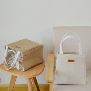 Bolsa de Almuerzo Simple de Lino y Algodón, Aislada, con Cierre de Cordón, Color Blanco Natural, Amarillo, Azul Denim, para Cocina, Oficina, Escuela - Product Image 1