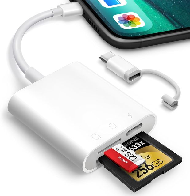 SD Card Reader for iPhone iPad with Dual Slot for MicroSD/SD Lightening&USBC Dual Connector Memory Card Adapter for Photography
