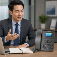 Téléphone IP Flyingvoice P11S Noir avec écran LCD rétroéclairé de 2,4 pouces, 2 comptes SIP, PoE, double ports 10/100M, conférence audio 6 voies, utilisation au bureau