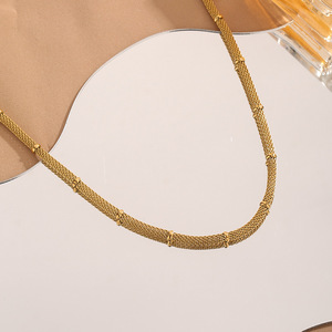 18K PVD Gold Plated Stainless Steel Round Mesh Chain Necklace <b>Bracelet</b> <b>Matching</b> Set | Women's Trendy Jewelry Circular Net Links - Product Image 2