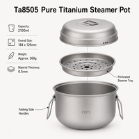 COTI Grande Marmite Écologique en Titane Pur Grande Capacité pour Usage Extérieur, Ensemble de Cuisson de Camping, Cuiseur Vapeur Léger et Portable 2.1L