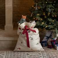 Bolsa de Regalo Navideña Bordada, Acolchada, Beige, Personalizada, para Guardar Regalos, Bolsas de Santa Grandes