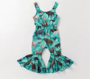 Miozing Peuter Meisje Bell Bottom Romper Baby Bloemenprint Eendelig Geribbeld Katoenen Jumpsuit Flare Broek Overalls Zomer