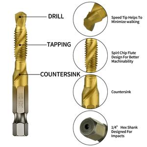 Titanium Combination Drill and Tap Set, Metric <b>Thread</b> HSS M3-M10 Screw Tapping Bit <b>Tool</b> 1/4" Hex Shank - Product Image 4