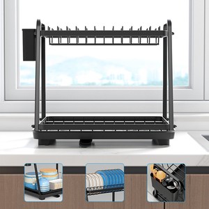 Nouvel arrivage en gros : Égouttoir à vaisselle de cuisine à double couche avec support pour baguettes et étagère de rangement - Product Image 4