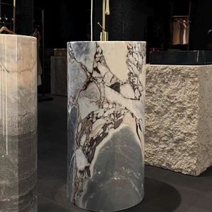 Fregadero de pedestal de mármol natural Titanic Ocean Storm tallado a mano de pie con diseño moderno <span class=keywords><strong>para</strong></span> baño incluye <span class=keywords><strong>escurridor</strong></span> - Product Image 1