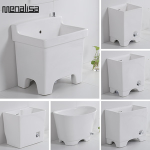 Évier en céramique Menalisa, sur pied, grand bac, pour balcon, usage extérieur, anti-éclaboussures - Product Image 1