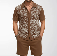 Ensemble décontracté deux pièces pour homme en maille jacquard à col rabattu, comprenant un cardigan à manches courtes et un short, pour le commerce extérieur