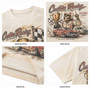 Camiseta de hombre con pedrería, 300 g/m², 100% algodón, con estampado gráfico efecto desgastado y lavado a la arena, corte holgado, estilo streetwear de alto gramaje - Product Image 3