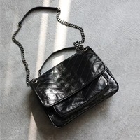 Sac bandoulière pour femme en cuir véritable avec doublure, finition vintage huilée et cirée, sac à chaîne