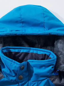 dropshipping Men's Windproof Winter Jacket - Thick <b>Fleece</b>-<b>Lined</b> Hooded Coat with Zip-Up Pockets, Casual Outdoor - Product Image 3