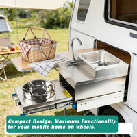Module de cuisine coulissant JDA RV avec évier et cuisinière, en acier inoxydable SUS304, glissières verrouillables, robinet chromé, 461x320mm pour camping-car, caravane, bateau