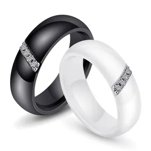 Nuovo anello in ceramica di cristallo da 6MM Cubic Zirconia Stone colore bianco e nero gioielli da donna fidanzamento fedi nuziali regali per le donne