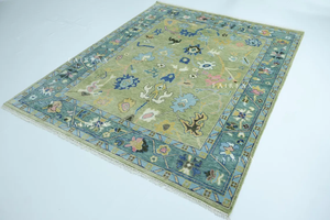 Tapis Oushak en laine vert olive fait main de haute qualité : style turc moderne oriental - Product Image 6