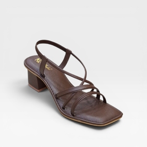 Womens Brown Block Heel <b>Sandals</b> Elegant Strappy Open Toe Slip On Heels Comfortable Casual Party Wear Footwear Chic - Product Image 1