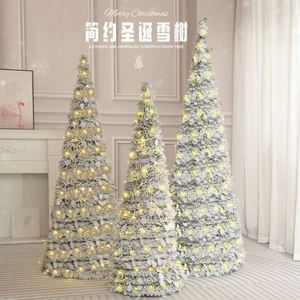 Pre-Lit Foldable <b>Christmas</b> <b>Tree</b> Flocked <b>Lights</b> Decorations Pop-Up Design Festive Holiday Ambiance Ornaments - Product Image 1