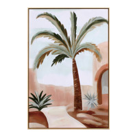 Peinture murale abstraite sur toile, motif palmier tropical et arche marocaine, avec cadre doré, nature morte rose, en bois