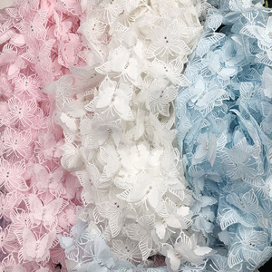 Passamaneria in pizzo a doppio strato in organza con farfalle, perle e glitter, ricamo floreale per applicazioni fai da te, decorazioni per abiti da sposa, 2026 - Product Image 2