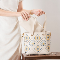 Sac shopper surdimensionné Broderie botanique Fibre superfine Cuir PU