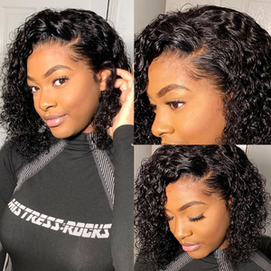 Perruques Courtes Ondulées Bob <span class=keywords><strong>Cheveux</strong></span> Humains Sans Colle Brésiliennes HD Lace Frontal Complètes pour Femmes Noires - Product Image 2