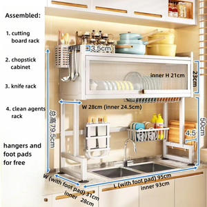 Estante organizador ajustable de acero sobre el fregadero gabinete extensible estante de almacenamiento estante de secado plato estante <span class=keywords><strong>para</strong></span> platos con cubierta <span class=keywords><strong>para</strong></span> Cocina - Product Image 6