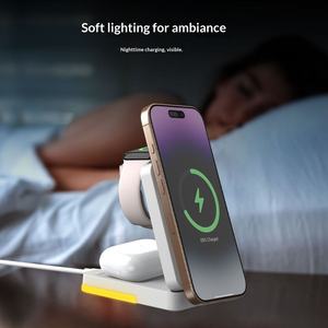 Three-in-One Magnetic Wireless <b>Charging</b> Desktop Multi-functional Magnetic Foldable <b>Phone</b> <b>Stand</b> Wireless Charger - Product Image 2