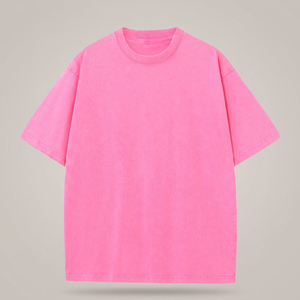 T-shirt rose oversize à manches courtes et col rond en coton pour homme, décontracté, couleur unie, tricoté en jersey, teint uni, coupe ajustée - Product Image 3