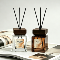 Bouteille diffuseur de parfum carrée en verre, 100 ml, 150 ml, 200 ml, avec couvercle en bois, pour la maison et le bureau – Meilleures ventes