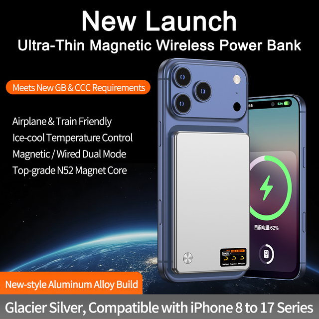 10000mAh Qi2.2 Certified 25W Magnetic Wireless Power Bank 40W Output Fast Charging Power Bank with TFT Smart Display