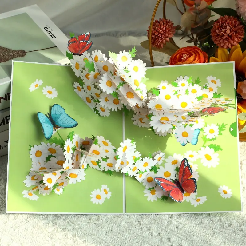 Cartões pop-up de borboletas com flores margaridas 3D para o Dia das Mães, aniversário