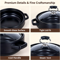 Casserole en céramique isolée, résistante à la cuisson à sec, de qualité commerciale, avec couvercle en verre de style chinois, compatible avec toutes les plaques de cuisson