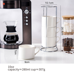 Lot de 4 tasses à expresso en céramique blanche avec soucoupes, 8 oz, empilables, pour cappuccino, avec support métallique - Product Image 6